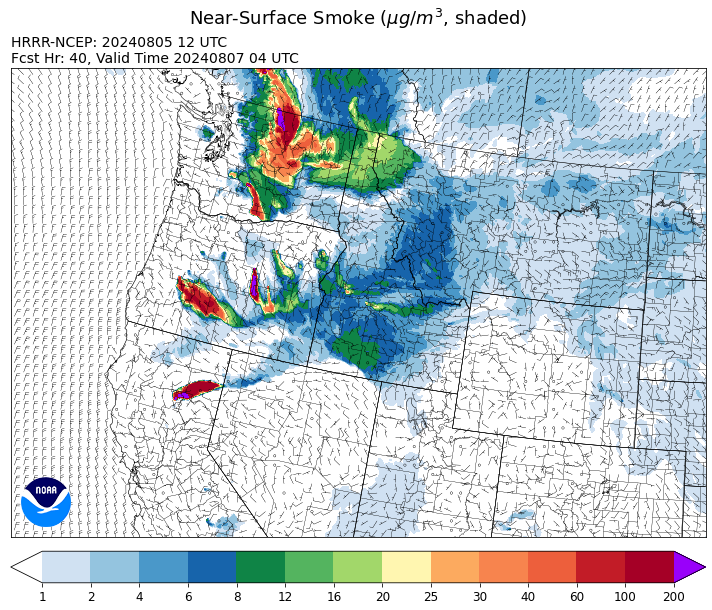 By Tuesday night, the HRRR smoke model shows increasing surface smoke increasing over Northwest Montana from fires burning in Western Canada.